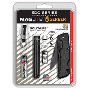 maglite, solitaire led with gerber knife combo, black