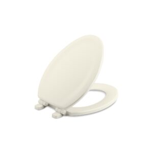 kohler k-20466-96 stonewood quiet-close elongated toilet seat, wood toilet seat, slow close toilet seat, biscuit