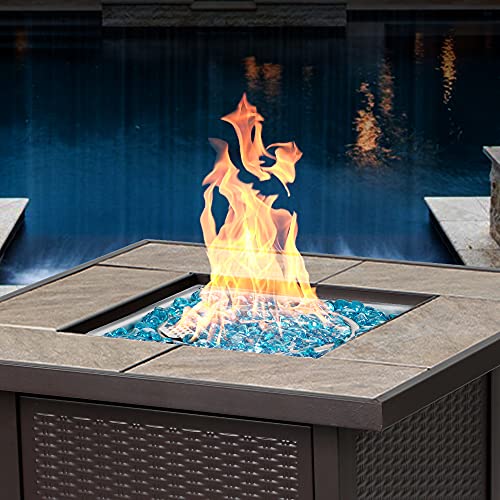 BALI OUTDOORS 32-Inch Outdoor Propane Gas Fire Pit Table, 50,000BTU FirePit, Brown