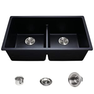 enbol black undermount kitchen sink double bowl granite composite kitchen sinks 50/50 10" deep sink gds-3118-b