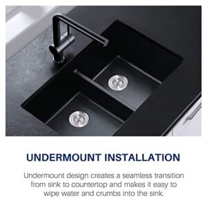 Enbol Black Undermount Kitchen Sink Double Bowl Granite Composite Kitchen Sinks 50/50 10" Deep Sink GDS-3118-B