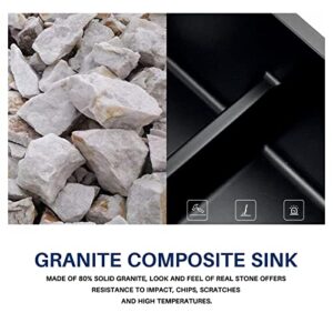 Enbol Black Undermount Kitchen Sink Double Bowl Granite Composite Kitchen Sinks 50/50 10" Deep Sink GDS-3118-B