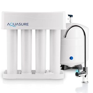 aquasure premier pro 4-stage 100 gpd ro reverse osmosis under sink filtration system | removes 99% of contaminants | leak-proof, quick change filters, with tank & led indicator drinking water faucet