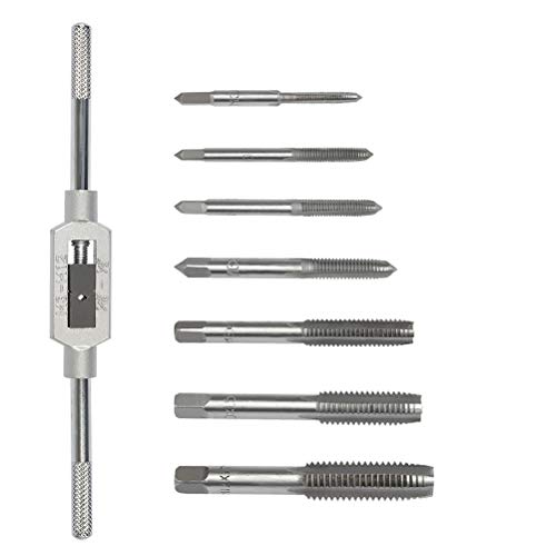 OFNMY 8PCS Tap Wrench Set, Metric Tap Set, Tap Machine Hand Screw Thread Taps Set Thread Metric Plug Tap Drill Bits Set M3 M4 M5 M6 M8 M10 M12 with Adjustable Tap Reamer Wrench Hardware Tool 1/16-1/2"