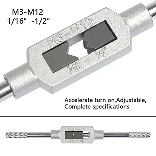 OFNMY 8PCS Tap Wrench Set, Metric Tap Set, Tap Machine Hand Screw Thread Taps Set Thread Metric Plug Tap Drill Bits Set M3 M4 M5 M6 M8 M10 M12 with Adjustable Tap Reamer Wrench Hardware Tool 1/16-1/2"