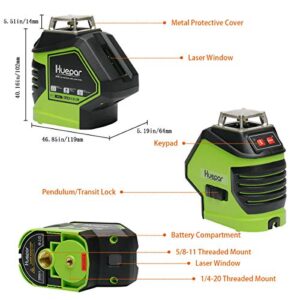 Huepar Self-Leveling Laser Level Red Cross Line with 2 Plumb Dots Laser Tool -360-Degree Horizontal Line Plus Large Fan Angle of Vertical Beam with Up & Down Points -Magnetic Pivoting Base 621CR