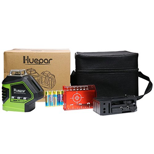 Huepar Self-Leveling Laser Level Red Cross Line with 2 Plumb Dots Laser Tool -360-Degree Horizontal Line Plus Large Fan Angle of Vertical Beam with Up & Down Points -Magnetic Pivoting Base 621CR