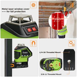 Huepar Self-Leveling Laser Level Red Cross Line with 2 Plumb Dots Laser Tool -360-Degree Horizontal Line Plus Large Fan Angle of Vertical Beam with Up & Down Points -Magnetic Pivoting Base 621CR