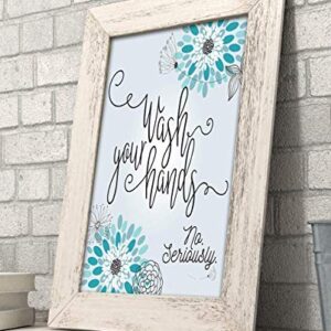 Wash Your Hands - Kitchen and Bathroom Floral Decor, Funny Restroom Sign, Restaurant Washroom Decorations, Great Housewarming Gift, Teal/Turquoise Print, 11x14 Unframed Typography Art Print Poster