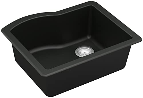 Karran QU-671 Undermount Quartz Composite 24 in. Single Bowl Kitchen Sink in Black