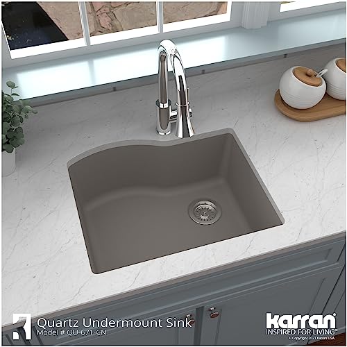 Karran QU-671 Undermount Quartz Composite 24 in. Single Bowl Kitchen Sink in Black