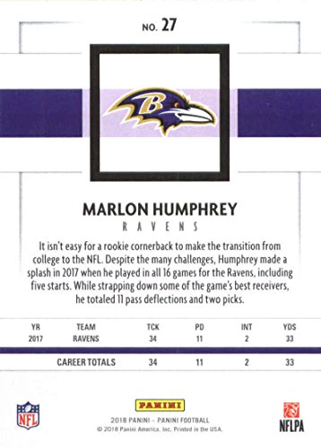 2018 Panini NFL Football #27 Marlon Humphrey Baltimore Ravens Official Trading Card