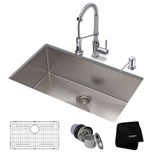 kraus khu100-30-1610-53ch set with standart pro stainless steel sink and bolden commercial pull faucet in chrome kitchen sink & faucet combo, 30 inch
