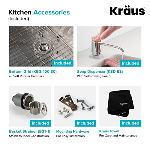Kraus KHU100-30-1610-53CH Set with Standart PRO Stainless Steel Sink and Bolden Commercial Pull Faucet in Chrome Kitchen Sink & Faucet Combo, 30 Inch