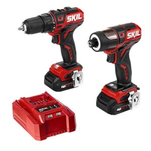 skil 2-tool kit: pwrcore 12 brushless 12v 1/2 inch cordless drill driver and 1/4 inch hex impact driver, includes two 2.0ah lithium batteries and one standard charger - cb738501