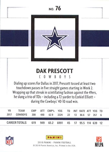 2018 Panini NFL Football #76 Dak Prescott Dallas Cowboys Official Trading Card