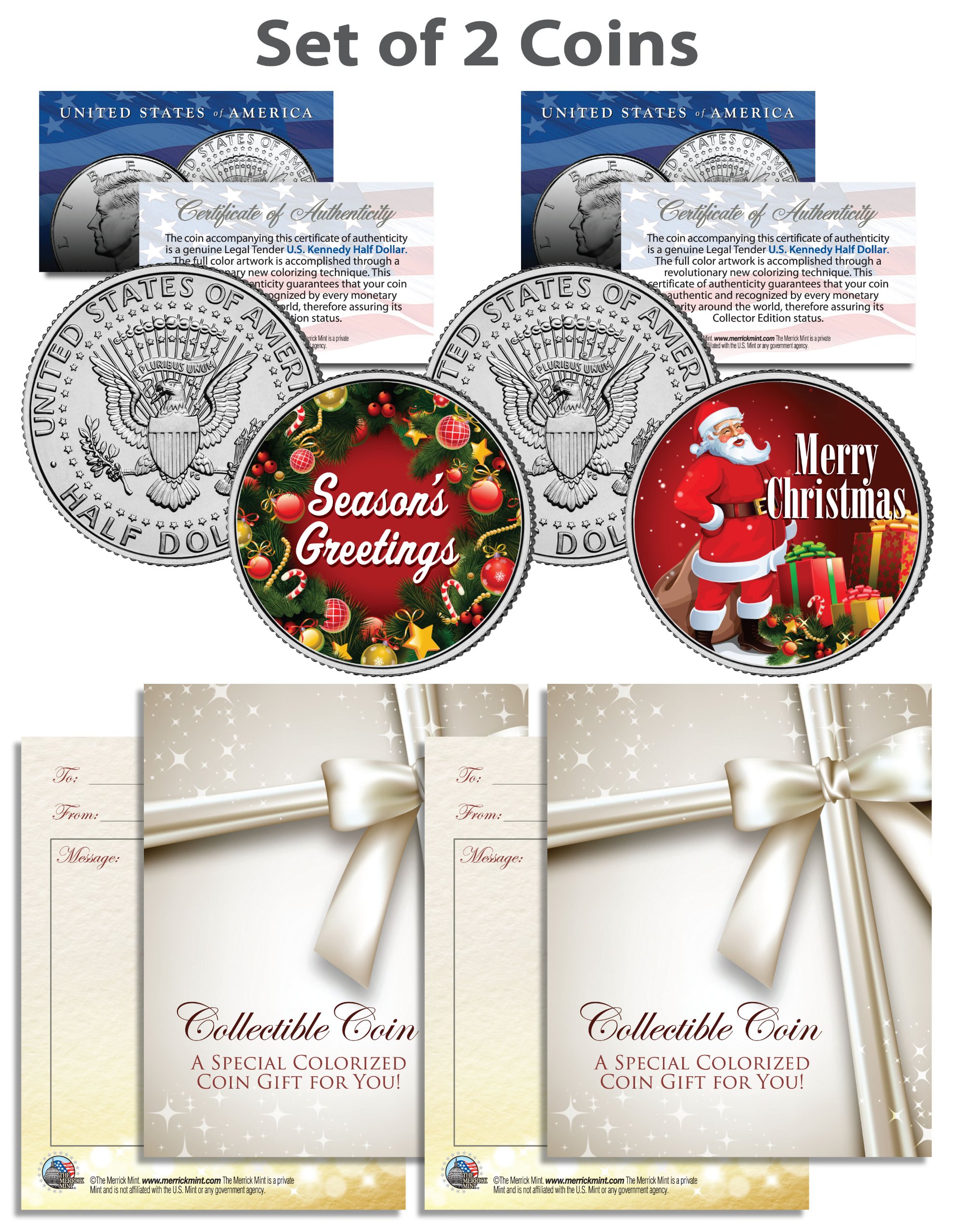 Christmas/Seasons Greetings/Santa Kennedy JFK Half Dollar US 2-Coin Set