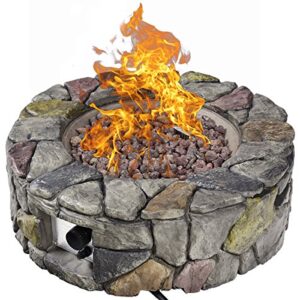 giantex gas fire pit, 28 inch 40,000 btu propane fire pit outdoor w/natural stone, cover, etl certification, stainless-steel gas burner w/electronic ignition lava rock (gray)