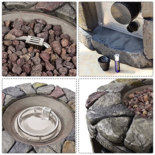 Giantex Gas Fire Pit, 28 Inch 40,000 BTU Propane Fire Pit Outdoor w/Natural Stone, Cover, ETL Certification, Stainless-Steel Gas Burner w/Electronic Ignition Lava Rock (Gray)