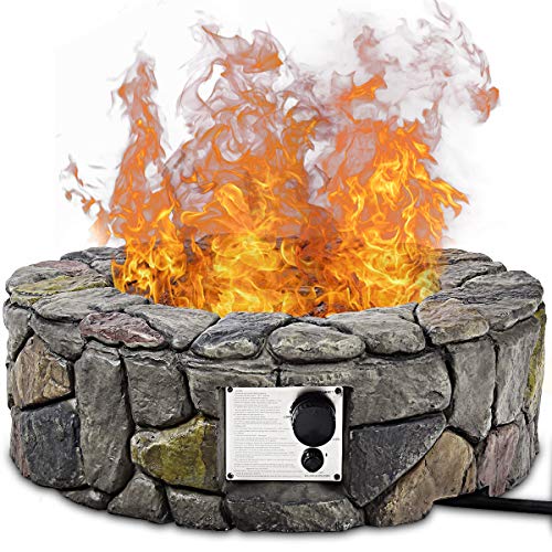 Giantex Gas Fire Pit, 28 Inch 40,000 BTU Propane Fire Pit Outdoor w/Natural Stone, Cover, ETL Certification, Stainless-Steel Gas Burner w/Electronic Ignition Lava Rock (Gray)