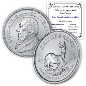 2022 za 1 oz south african silver krugerrand coin brilliant uncirculated with a certificate of authenticity 1 rand 1r bu