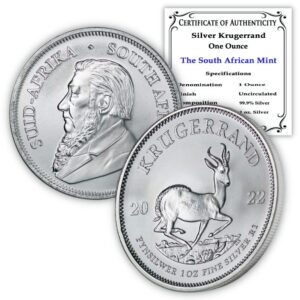 2022 ZA 1 oz South African Silver Krugerrand Coin Brilliant Uncirculated with a Certificate of Authenticity 1 Rand 1R BU