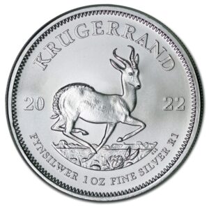 2022 ZA 1 oz South African Silver Krugerrand Coin Brilliant Uncirculated with a Certificate of Authenticity 1 Rand 1R BU