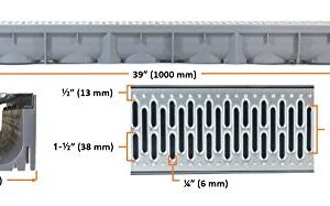 Drainage Trench - Channel Drain With Galvanized Steel Grate - 3 x 39" - (117" Total Length)
