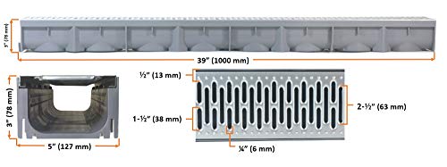 Drainage Trench - Channel Drain With Galvanized Steel Grate - 3 x 39" - (117" Total Length)