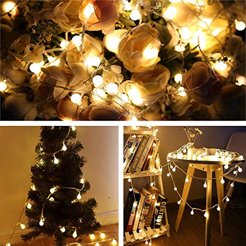 RaThun Globe String Lights 49 Feet 100 led,8 Modes Fairy Plug in Indoor String Lights for Bedroom,Classroom,Outdoor, Patio,Garden,Party,Wedding-Warm White