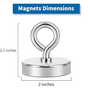 Neosmuk Fishing Magnet, 330lb Strong Magnets Heavy Duty Big Rare Earth Magnet, 2” Large Magnet for Remover, Super Neodymium High Power Magnet with Handle for Tag, Shop, Lifting and Pick up