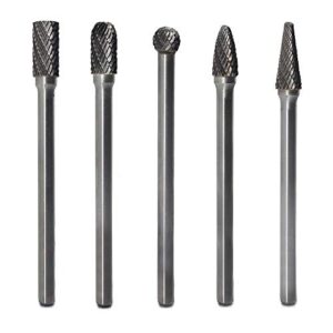 carbide burrs set 5pcs jestuous 1/4 inch shank diameter extended long double cut edge solid tungsten carbide burr rotery file for die grinder bits drilling