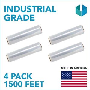 packing stretch wrap industrial grade for moving | heavy duty 4 pack | 18 x 1500 ft - 80 gauge thick | wrap roll ideal for furniture, pallets | clear
