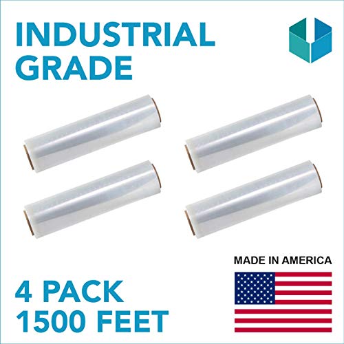 Packing Stretch Wrap Industrial Grade for Moving | Heavy Duty 4 Pack | 18 x 1500 FT - 80 Gauge Thick | Wrap Roll Ideal for Furniture, Pallets | Clear