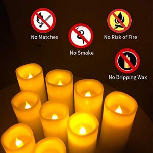 salipt Flameless Candles, LED Flickering Candles Set of 10 (H 4" 5" 6" 7" xD 2.2") Waterproof Candles, Resin Plastic, Indoor Outdoor Use,Ivory