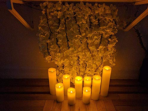 salipt Flameless Candles, LED Flickering Candles Set of 10 (H 4" 5" 6" 7" xD 2.2") Waterproof Candles, Resin Plastic, Indoor Outdoor Use,Ivory