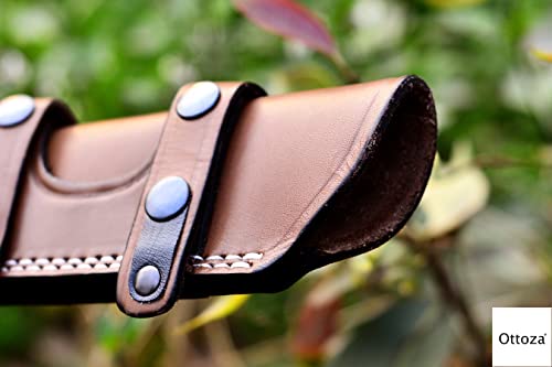 Ottoza Handmade Leather Knife Sheath RIGHT HAND Bushcraft Knife Sheath - Hunting Knife Sheath - Survival Knife Sheath - Fixed Blade Knife Sheath Horizontal Carry Dark Brown TOP GRAIN LEATHER No:44