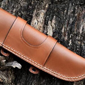 Ottoza Handmade Leather Knife Sheath RIGHT HAND Bushcraft Knife Sheath - Hunting Knife Sheath - Survival Knife Sheath - Fixed Blade Knife Sheath Horizontal Carry Dark Brown TOP GRAIN LEATHER No:44