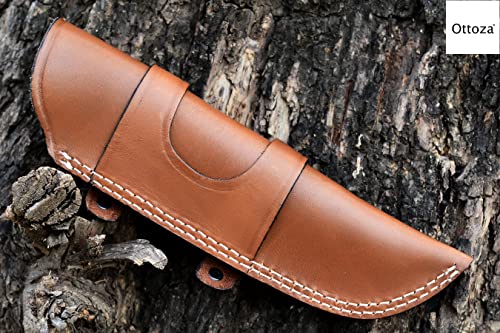 Ottoza Handmade Leather Knife Sheath RIGHT HAND Bushcraft Knife Sheath - Hunting Knife Sheath - Survival Knife Sheath - Fixed Blade Knife Sheath Horizontal Carry Dark Brown TOP GRAIN LEATHER No:44