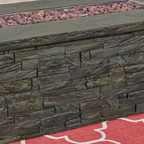 Christopher Knight Home Welsh Outdoor Light Weight Rectangular Fire Pit, Natural Stone/Black