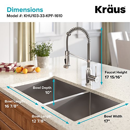 Kraus KHU103-33-1610-53SS Set with Standart PRO Stainless Steel Sink and Bolden Commercial Pull Faucet Kitchen Sink & Faucet Combo, 33 Inch