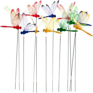 warmshine 24 pieces 3d dragonfly garden decor dragon fly garden stakes dragonflies garden ornaments patio decoration dragonfly stakes with sticks, 4 colors