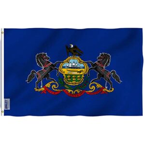 anley fly breeze 3x5 foot pennsylvania state flag - vivid color and fade proof - canvas header and double stitched - pennsylvania pa flags polyester with brass grommets 3 x 5 ft