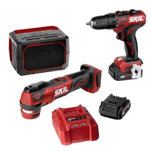 skil 3-tool combo kit: pwrcore 12 brushless 12v 1/2" cordless drill driver, oscillating multitool & bluetooth speaker, includes two 2.0ah lithium batteries & standard charger - cb738801
