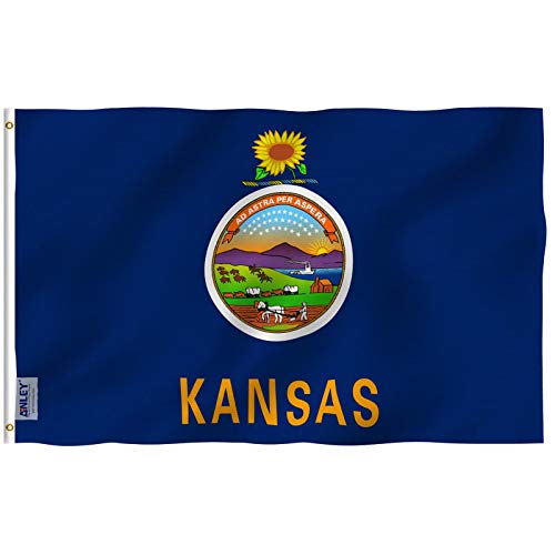 ANLEY Fly Breeze 3x5 Foot Kansas State Flag - Vivid Color and Fade Proof - Canvas Header and Double Stitched - Kansas KS Flags Polyester with Brass Grommets 3 X 5 Ft