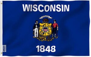 anley fly breeze 3x5 foot wisconsin state flag - vivid color and fade proof - canvas header and double stitched - wisconsin wi flags polyester with brass grommets 3 x 5 ft