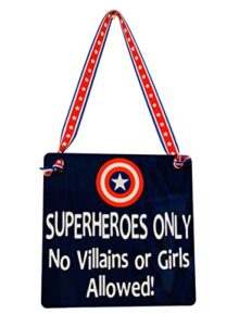 superheroes only | no villains or girls allowed captain america wooden door sign little boy's room nursery