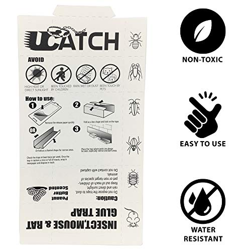 UCatch 12 Pack of Ultra-Sticky Insect, Mouse, Rat, Glue Board Pest Trap - Foldable Pest Jail, Nontoxic, Peanut Butter Scented - Foolproof and Handy with Super-Stick Formula