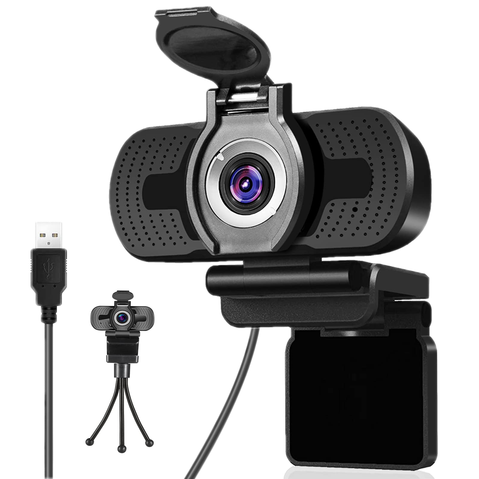 Dericam Webcam, HD 1080P Webcam with Microphone, USB Webcam, Play and Plug Streaming Webcam for PC Desktop & Laptop,for Video Calling Streaming, Conference, Gaming, Online Classes (with Tripod)