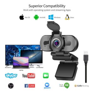 Dericam Webcam, HD 1080P Webcam with Microphone, USB Webcam, Play and Plug Streaming Webcam for PC Desktop & Laptop,for Video Calling Streaming, Conference, Gaming, Online Classes (with Tripod)